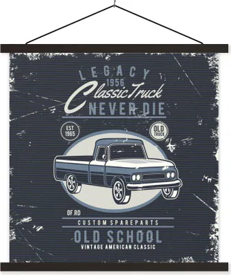 Produktbild von MuchoWow® Textilposter Auto - Blau - Vintage - Zeichnung 90x90 cm mit schwarzem Rahmen - Magnetisches