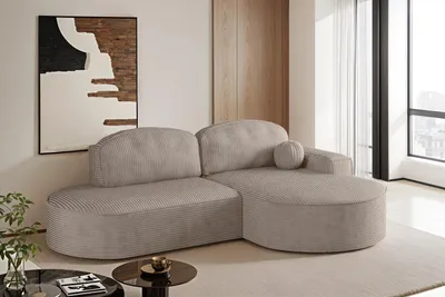 Image de Canapé d'angle avec fonction sommeil et coffre de lit Modena Tissu rond Poso Beige foncé Droite