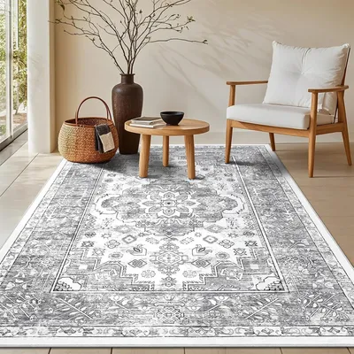 Immagine prodotto di Tappeto per soggiorno, 90 x 150 cm, grigio, pelo corto, lavabile, antiscivolo