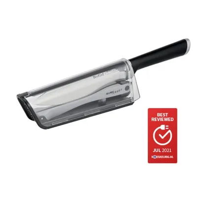 A knife with a protective sheath and a sharpener, with a 'Best Reviewed' badge.