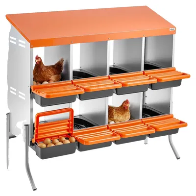 Produktbild von VEVOR 2-stöckige Hühner-Nistkästen, 10 Fächer, Metall-Eiablagekästen mit schützenden Sammeldeckeln, Roll-Nistkasten, einfach zu montieren, ideal für Hühner, Enten, Hühner und anderes Geflügel, 8 Fächer-a, Mit Stützbeinen-a