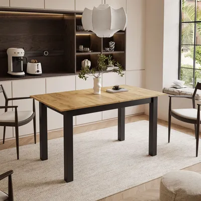 A dining table set in a modern kitchen or dining area.