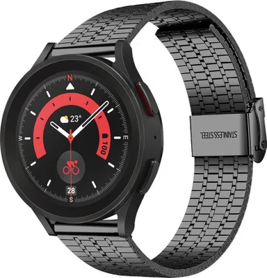 Produktbild von Strap-it Edelstahlarmband - Kompatibel mit Samsung Galaxy Watch 5 Pro Armband Ersatzarmband Edelstahl - Verstellbarer Verschluss - Hochwertiges Material - für Smartwatch 20mm Armband Schwarz