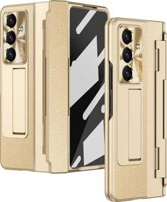 Obrázek produktu pro Pouzdro pro Samsung Galaxy Z Fold 7, Ochrana Displeje a Objektivu, Litschi Stojánkové Pouzdro Zlato