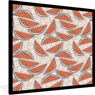 Produktbild von MuchoWow® Gerahmtes Poster Sommer - Wassermelone - Muster 40x40 cm - Poster mit Schwarzem Bilderrahmen Wandposter Rahmen Foto Bilder - Mit Rahmen - Wanddekoration Schlafzimmer