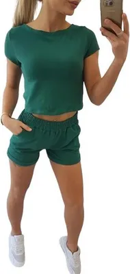 Produktbild von Dunkelgrünes Baumwollset mit Shorts
