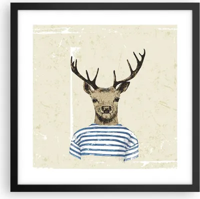 Produktbild von Gerahmtes Poster - Schwarzer Rahmen - Hipster Anthropomorphismus Hirsch - 40x40 cm - Wand Bild - Wanddeko - Wandbilder - Wandposter - Bilderrahmen - Bilder - Kunstdruck - Wandbild - P2BAC40x40-4227