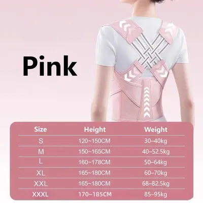 Image de Support lombaire - Correcteur de posture - Soutien dorsal réglable - Pour femmes et hommes - Soulage les douleurs dorsales et lombaires - Taille XL - Rose