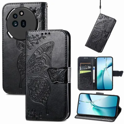 Immagine prodotto di Per Nothing Phone 3a Pro Custodia a portafoglio in Pelle finta Custodia per cellulare Custodia con design a farfalla Custodie Nero