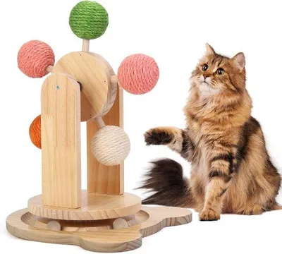 Produktbild von Interaktives Katzenrad aus Holz, 2-in-1 Spiel- und Kratzfunktion