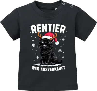 Produktbild von Baby Shirt kurzarm Weihnachten Katze Rentier Spruch Lustig Mädchen Jungen Bio Baumwolle MoonWorks®