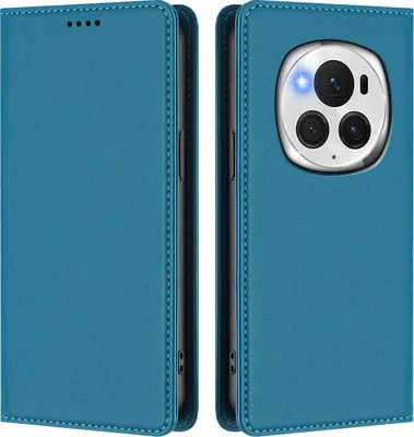Immagine prodotto di Custodia in pelle per Honor Magic6 Pro, custodia flip magnetica in Finto cuoio con supporto Lake blu