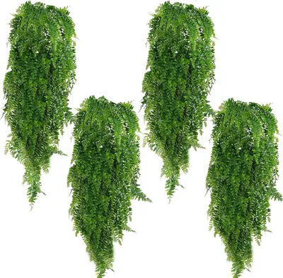 Produktbild von Hängende Kunstpflanzen - Farne Grüne Blätter - Set von 4 - 80 cm - Außen Balkon Wand Hochzeit Gartendekoration
