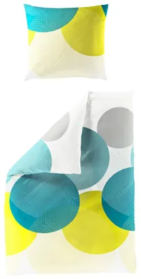 Produktbild von JACK by Bierbaum Mako Satin Bettwäsche 135x200cm 2 tlg. Kreise Streifen Türkis Gelb Hellblau