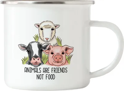 Produktbild von Animals Are Friends Not Food Emaille Tasse Vegan Vegetarier Plant-Based Geschenkidee Tierwohl Tierleid