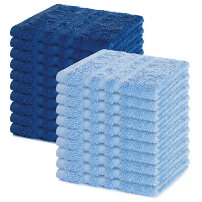 Produktbild von Lavea® 20er Seiftuch Set 30x30 cm, 100% Baumwolle Frottier, Gästehandtücher & Waschlappen, waschbar 60°C, Serie Elena, Bad & Gäste-WC, Delphinblau & Royalblau
