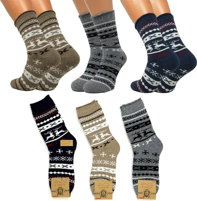 Produktbild von FEBE 3 Paar Alpaka Socken Herren 44-47 Dick Flauschig Warm Alpakawolle Lustige Bunte Wollsocken Wintersocken Norwegersocken