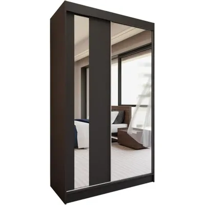 Image de BEAUTYSOFA Armoire à portes coulissantes GAJA 120 cm - Armoire à tiroirs et miroir (noir)