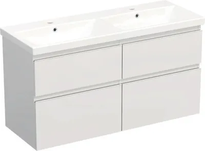 Produktbild von Jungborn Waschplatz TRENTA BxHxT 120x65x45 cm weiß glanz mit Doppelwaschtisch Keramik Griffleiste weiß