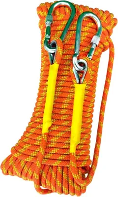 Produktbild von Statisches Kletterseil 70 m x 8 mm – mit 2 Stahlkarabinern – Outdoorseil zum Bergsteigen, Campen und Wandern – Orange
