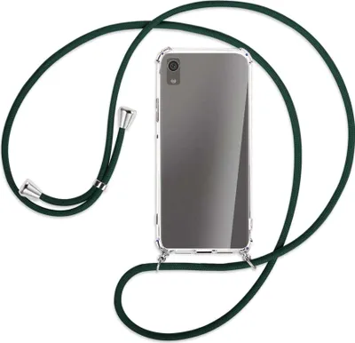 Produktbild von Handykette Backcover-Schutzhülle mit Band (Metall silberfarben) für Sony Xperia XA1 - dunkelgrün