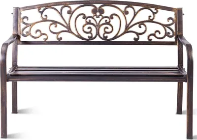 Produktbild von Gartenbank Metall für 2-3 Sitzer, Sitzbank mit Rückenlehne & Armlehne, Eisenbank Retro-Stil, Gartenmöbel bis 300 kg belastbar, 126x60x85cm (Bronze)