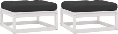 Immagine prodotto di The Living Store Poggiapiedi da giardino con cuscino 2 pz. Legno di pino massiccio bianco