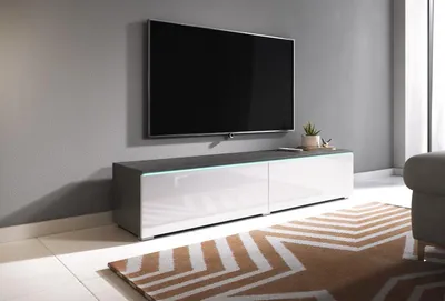 Produktbild von MINIO go for it, TV-Lowboard, TV-Schrank "DONNA", 140cm, stehend, hängend, Mit LED-Beleuchtung, Matera / Weiß Hochglanz Farbe
