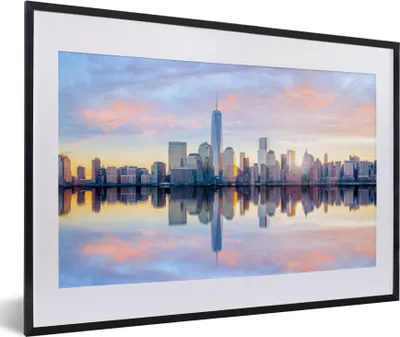 Produktbild von MuchoWow® MuchoWow® Gerahmtes Poster New York - Wasser - Skyline 60x40 cm - Poster mit zchwarzem Bilderrahmen - Schlafzimmer - Plakat in Rahmen - Drucken