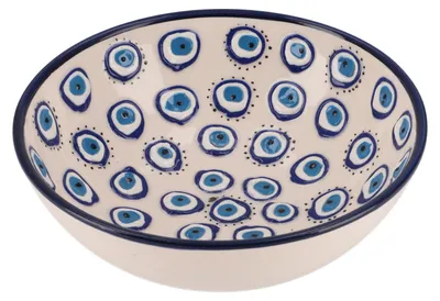 Produktbild von Orientalische Schüssel, Schale, Hanbemalte Dekoschale - Schutzauge Ø 16 cm, Weiß, Keramik, Schalen, Schüsseln