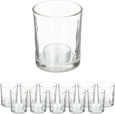 Produktbild von Set aus 12 Teelichthaltern, Teelichthaltergläser, Höhe x Durchmesser: 8,5 x 7 cm, für Kerzen und Teelichter, transparent