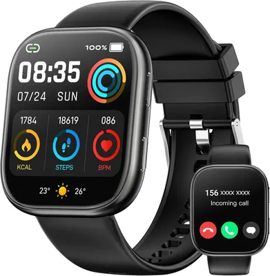 Produktbild von Smartwatch Damen Herren, 1.83" HD Fitnessuhr mit Telefonfunktion, Fitness Tracker mit SpO2 Pulsmesser Schlafmonitor Schrittzähler, 100+ Sportmodi Sportuhr, IP68 Wasserdicht Smart Watch für Android iOS
