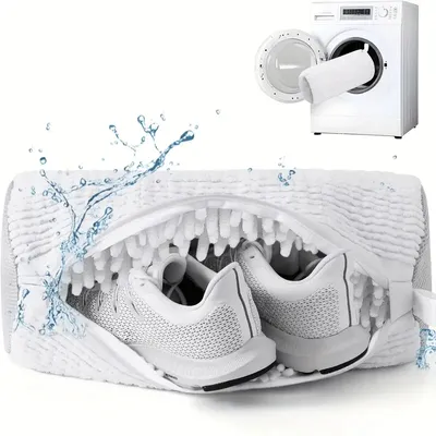 Produktbild von 2 Stück Schuhbeutel Waschmaschine Schuhwaschbeutel, Waschbeutel Sneaker Schuhe Wäschesack mit 360°Reinigungsflaum und Reißverschluss, Schuhsack