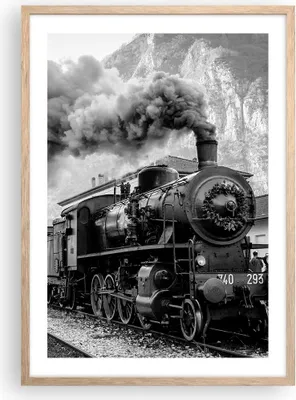 Produktbild von Gerahmtes Poster - Rahmen in heller Eiche - Zug Schwarzweiß Rauch - 50x70 cm - Wand Bild - Wanddeko - Wandbilder - Wandposter - Bilderrahmen - Bilder - Kunstdruck - Wandbild - P2NPA50x70-4315