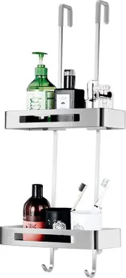 Immagine prodotto di Uniqoos® Portaoggetti da doccia a 2 ripiani – Scaffale da appendere per doccia, acciaio inossidabile SUS304, senza foratura, adatto a vetri della doccia da 0 a 35 mm, con cesti removibili dotati di fori di scarico