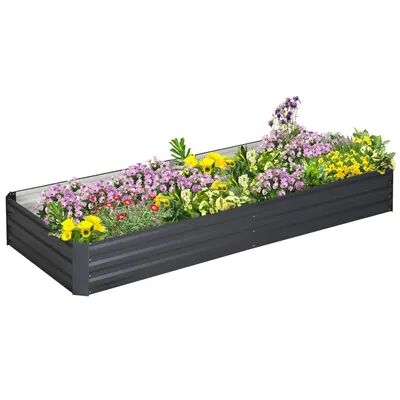 Produktbild von Outsunny Hochbeet aus Stahl, 241 x 90,5 x 30 cm Pflanzkasten, Pflanzkübel， Blumenkasten, Gartenbeet, Kräuterbeet, Gemüsebeet für Balkon, Terrasse, Grau