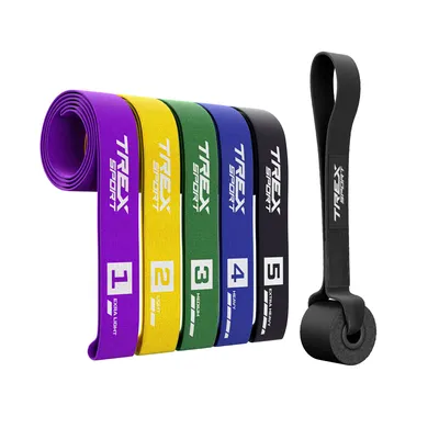 Produktbild von TREX SPORT Gymnastikband 5 Stück Set TX-005PBA Widerstandsband | Klimmzugband, Stoff Fitnessband, 2,5-25kg, Türanker | Resistance Band Mehrfarbig