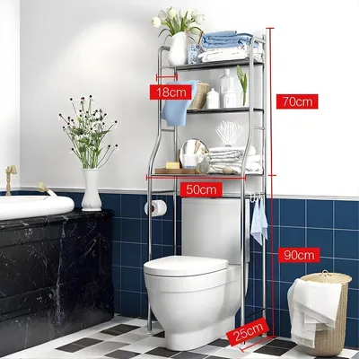 Produktbild von Über-Toilettenregal 3-stöckig - Badezimmer Wandregal Metall - Platzsparendes WC Regal - Silber