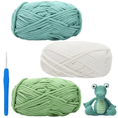 Image de Fil pour crochet, mélange coton-nylon, 3 pelotes de 50g, à utiliser avec un crochet de 4 mm, couleurs : blanc et vert