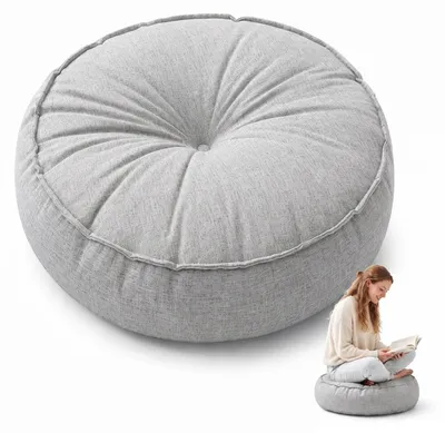 Image de Coussin de sol rond pour l'extérieur (45 x 45 cm, gris clair)