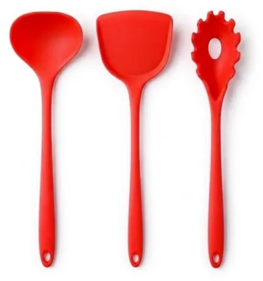 3-teiliges Silikon-Küchenutensilien-Set, rot, hitzebeständig