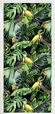 Produktbild von MuchoWow® Türtapete Selbstklebende Türfolie Tukan - Muster - Pflanzen 90x215 cm Türposter Türaufkleber Klebefolie Türklebefolie - Plakat an der Tür - Türsticker - Aufklebern