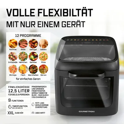 Image de GOURMETmaxx Four à air chaud avec toit panoramique & fenêtre frontale, 12,5 l - 12 programmes
