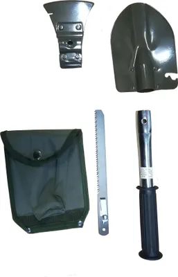 Produktbild von 5-in-1 Werkzeug-Set Spaten, Säge, Hammer, Beil, Öffner, Tasche