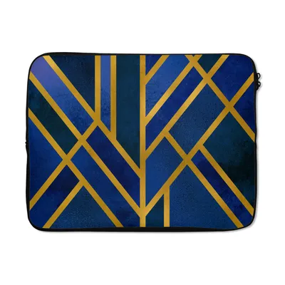 Produktbild von MuchoWow® Laptop Hülle 15 Zoll Gold - Blau - Muster - Luxus Laptoptasche - Laptoptasche - Sleeve - Rundum-Schutz