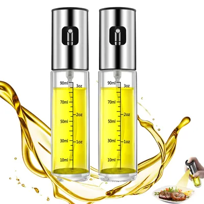 Image de Pulvérisateurs à huile - Lot de 2 flacons vaporisateurs en verre de 100 ml, gradués - Idéaux pour la cuisine, les salades, la pâtisserie et les barbecues