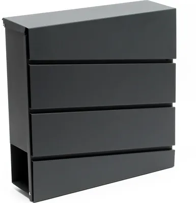 Produktbild von Wiltec Designer Briefkasten V16 Anthrazit 370 x 105 x 370 mm, Wandbriefkasten mit Schloss und Zeitungsrolle, Postkasten aus pulverbeschichtetem Stahl