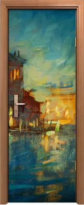 Produktbild von Türposter 70x200 cm Türaufkleber Türtapete Türfolie Klebefolie Venedig Stadt Nacht Dorf Landschaft