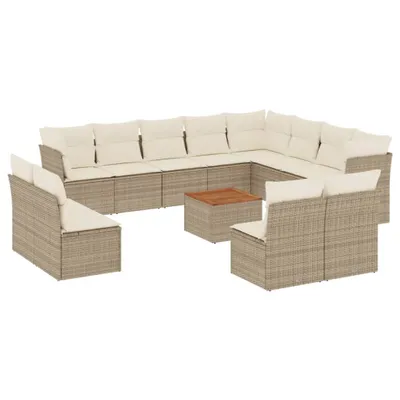 Produktbild von vidaXL 13-tlg. Garten-Sofagarnitur mit Kissen Beige Poly Rattan