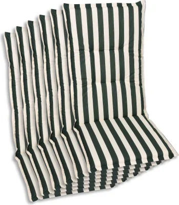 Produktbild von GO-DE Textil, Sesselauflage Hochlehner, 6er Set, Farbe: gruen-weiss, Maße: 120 cm x 50 cm x 6 cm, Rueckenhoehe: 70 cm